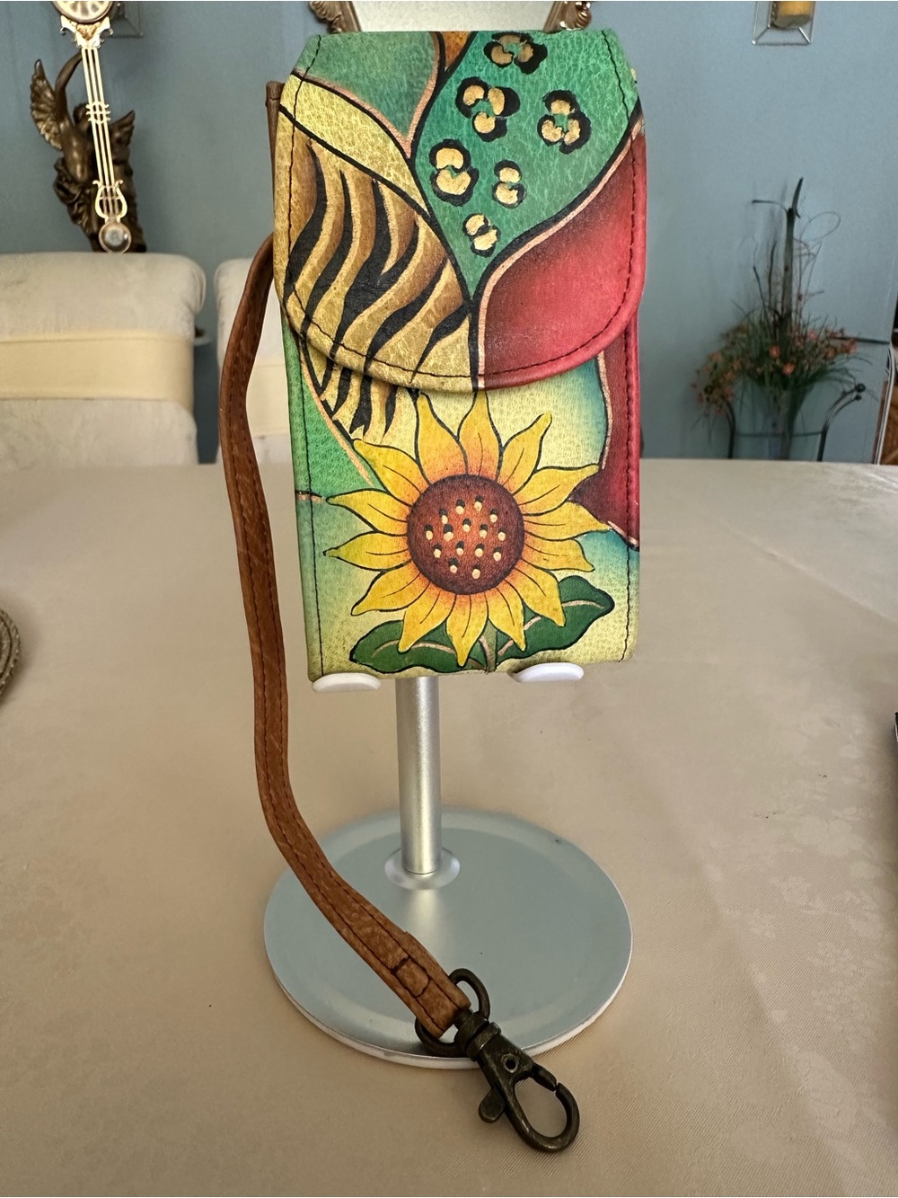 Anuschka Genuine Leather Hand-Painted Sunflower Phone Case